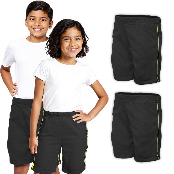 Kit 2 Bermudas Helanca Infantil Preto Com Friso Amarelo