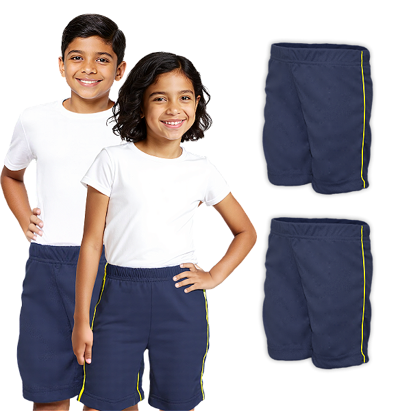 Kit 2 Bermudas Helanca Infantil Azul Marinho Friso Amarelo