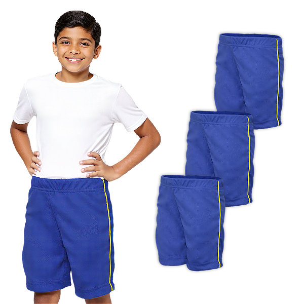 Kit 3 Bermudas Helanca Escolar Infantil com Friso Amarelo