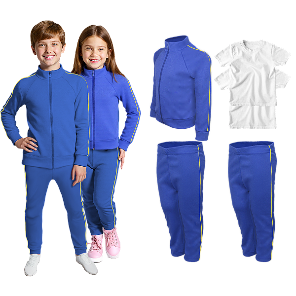 Kit Conjunto de Helanca Infantil Escolar Friso Amarelo