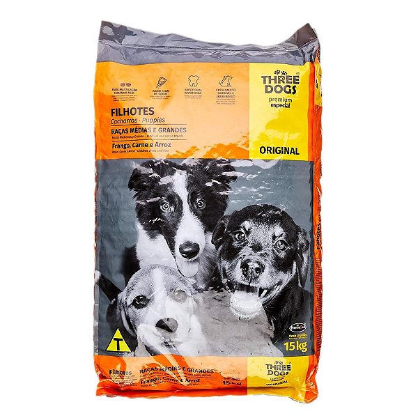 Racao Three Dogs Original Filhotes R. Med e Gdes 15kg