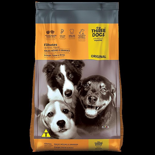 Racao Three Dogs Original Filhotes Med e Gdes 10,1kg
