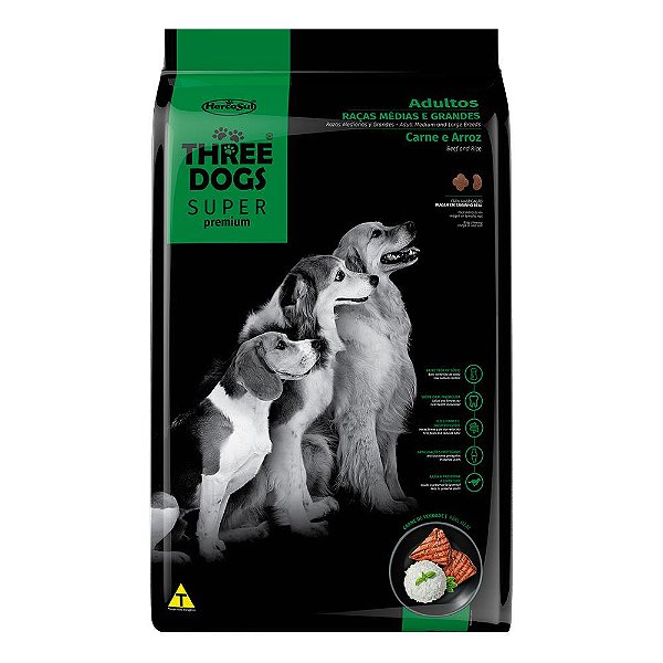 Racao Three Dogs Sp Ad Med Gdes Carne Arroz 15kg