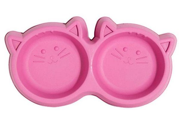 Comedouro Duplo Gato Rosa 500ml (pet Inj