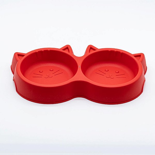 Comedouro Duplo Gato Vermelho 500ml (pet