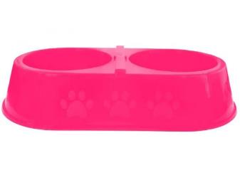 Comedouro Duplo Patinhas 2000ml M/g Rosa