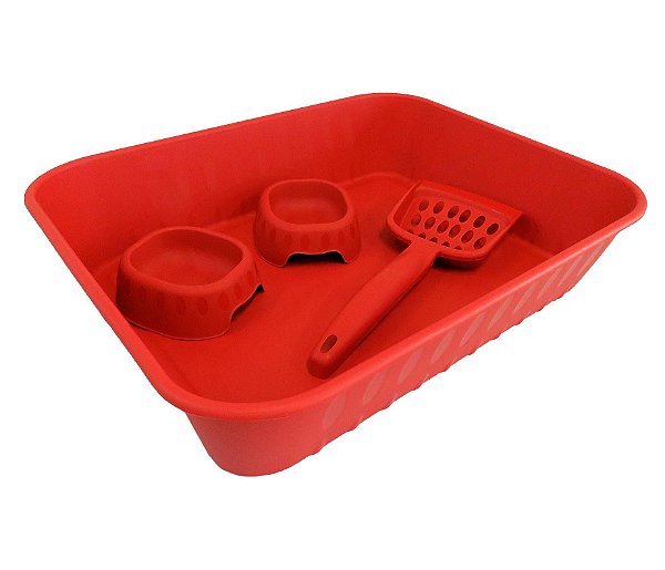 Kit Bandeija Happy Cat Vermelho 43x33x10cm Mx3117