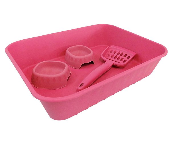 Kit Bandeija Happy Cat Rosa 43x33x10cm Mx3116