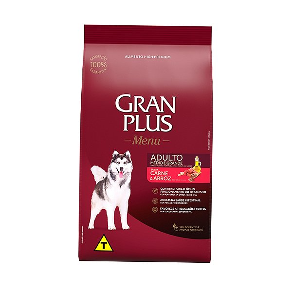 Racao Gran Plus Menu Cao Ad M.G Carne e Arroz 15kg