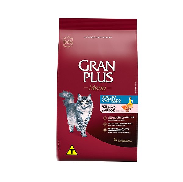 Racao Gran Plus Menu Gato Castrado Salmao e Arroz 10kg