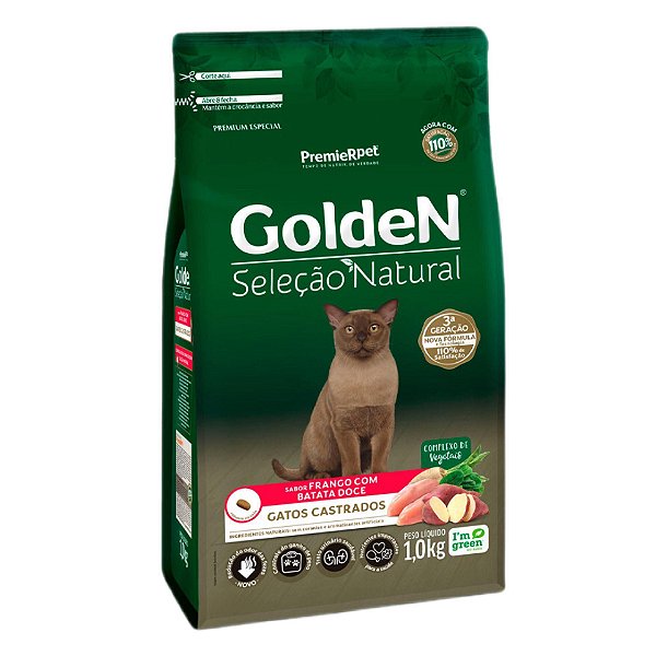 Racao Golden Gatos Selecao Natural Cast Batata Doce 1 Kg