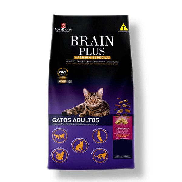 Racao Brain Plus Gatos Carne e Arroz 15 Kg
