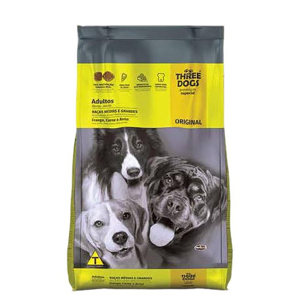 Racao Three Dogs Original Ad R.Med Gdes 15kg