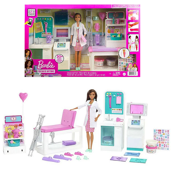Boneca Barbie Morena Clínica Médica Com Massinha Mattel  GTN61