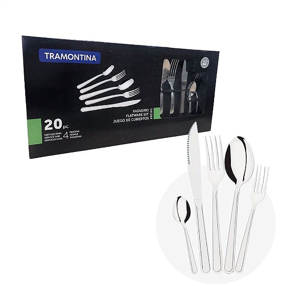 Jogo De Talher Faqueiro Inox Buzios 20 Peças Tramontina 23798/062