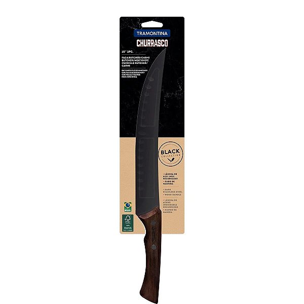 Faca Butcher Inox 10 Cabo Madeira Tramontina Black Churrasco