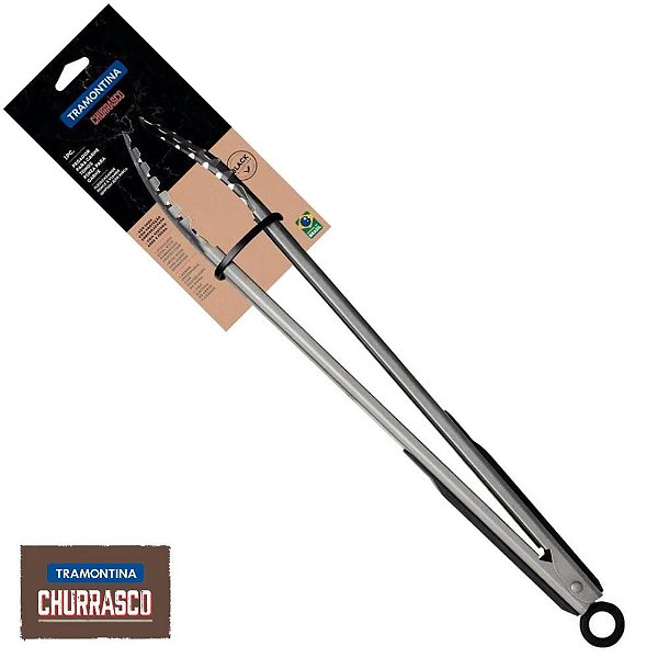 Pegador De Carne Pinça Churrasco 45cm Inox Tramontina Black