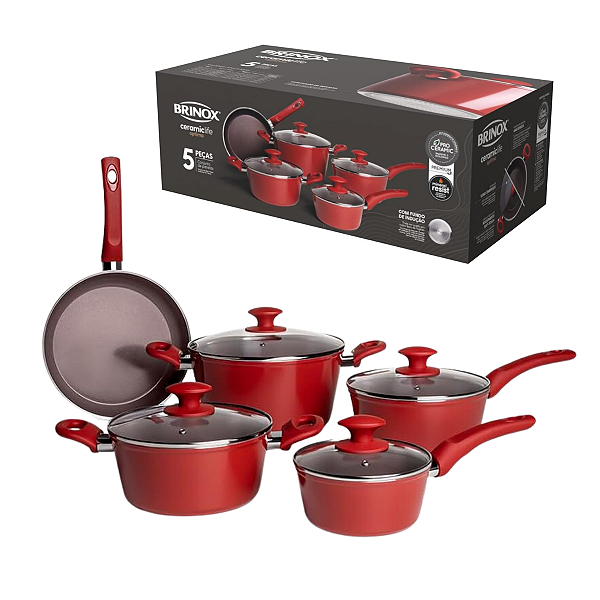 Conjunto De Panelas Optima Carmim 5 Peças Indução Brinox