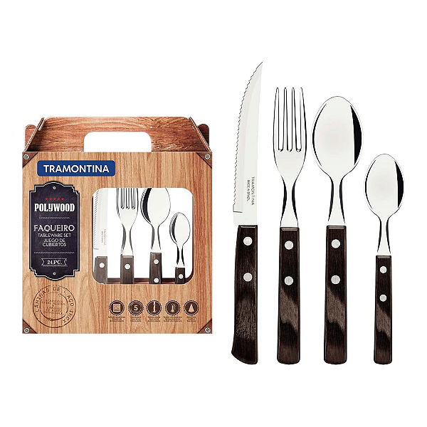 Faqueiro Inox Polywood Castanho 24 Peças Tramontina