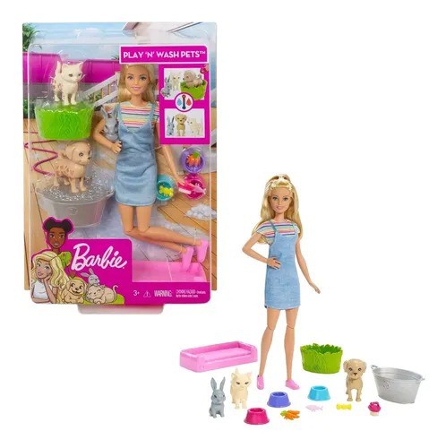 Boneca Barbie Banho De Pets Mattel FXH11