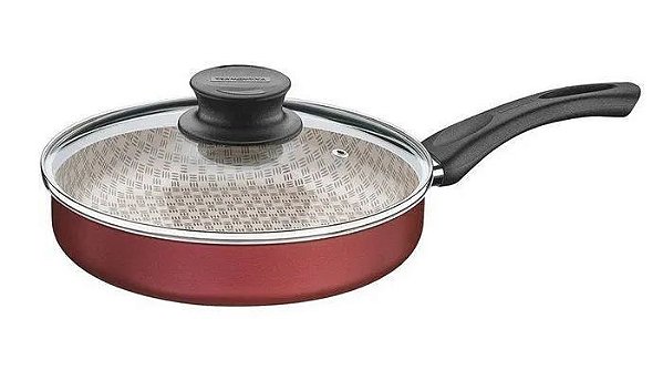Frigideira Reta C/ Tampa 22cm 1,7L Turim Vermelho Tramontina