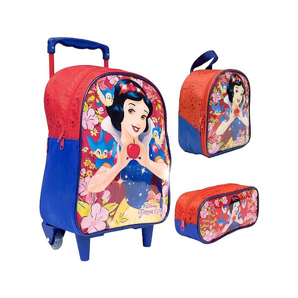 Mochila De Rodinhas Lancheira E Estojo Branca De Neve Xeryus