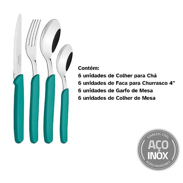 Talheres 24 Peças Carmel Turquesa Media Aço Inox Tramontina