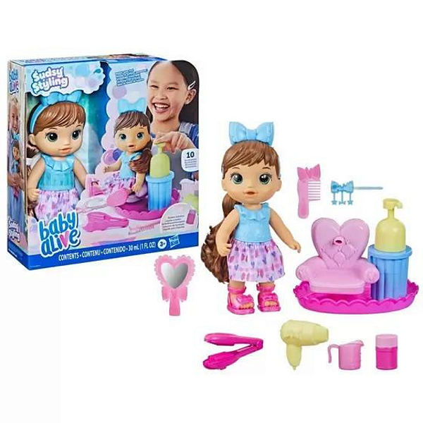 Boneca Baby Alive Sudsy Styling Morena Hasbro F5113