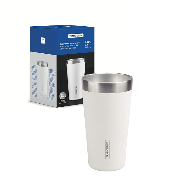 Copo Térmico Sem Tampa Tramontina Aço Inox 420ml Branco