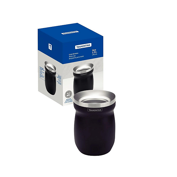 Cuia Térmica Tramontina Preta 240 Ml Em Aço Inox