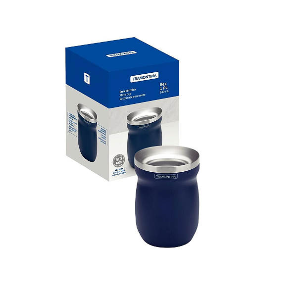 Cuia Térmica Tramontina Azul 240 Ml Em Aço Inox