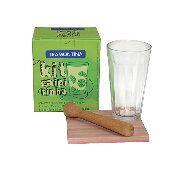 Kit Caipirinha 3 peças Tramontina Amassador + Tábua + Copo