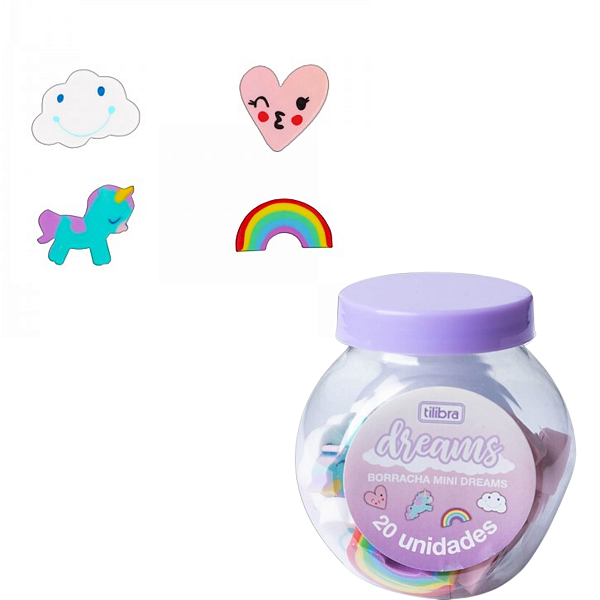 Borracha Mini Dreams Pote com 20 Unidades Tilibra