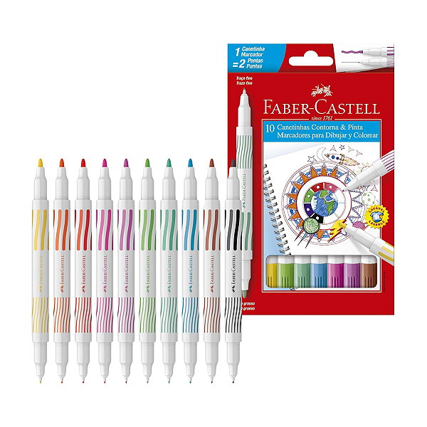 Caneta Hidrográfica Dupla Ponta Faber Castell 10 Cores