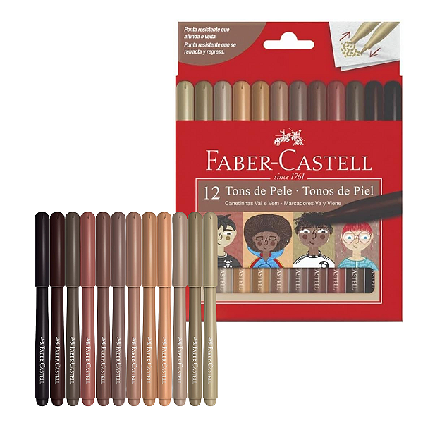 Canetinha Tons de Pele Vai e Vem Faber-Castell 12 cores