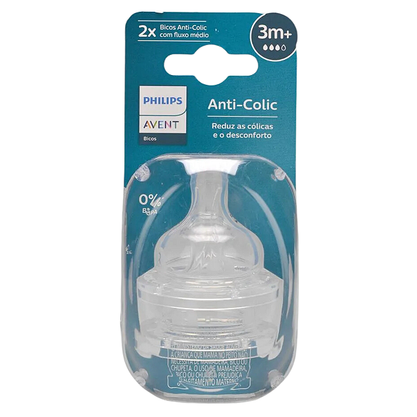 Bico Mamadeira Anti-colic Duplo N.03 3M+ Fluxo Médio Philips Avent