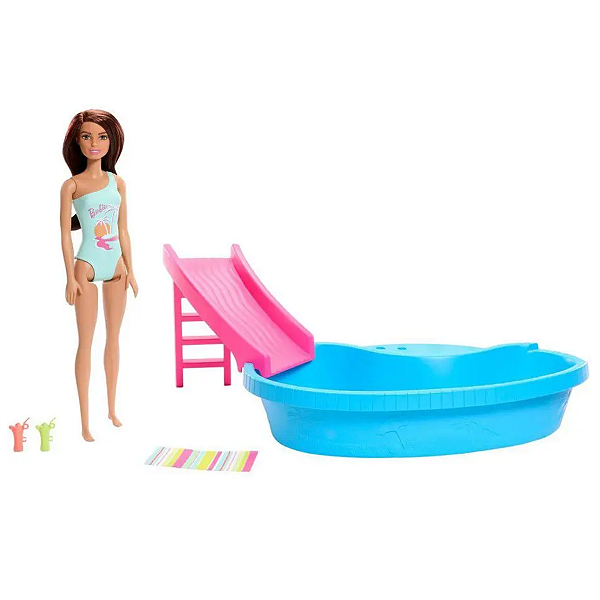 Barbie Piscina com Boneca Maiô Verde Mattel HRJ75