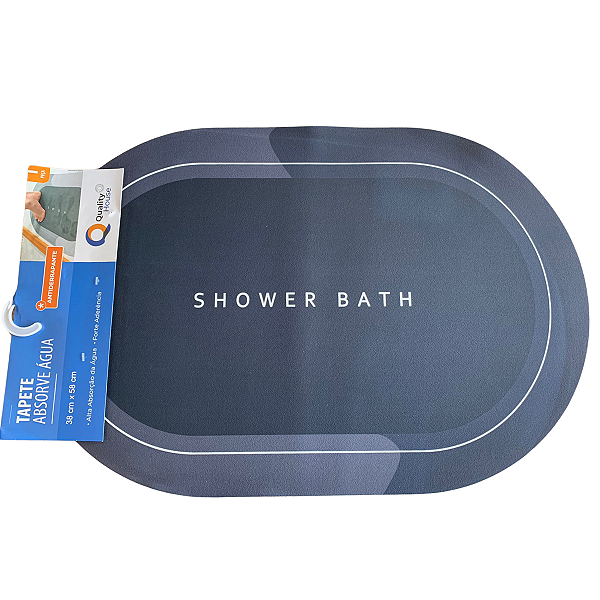 Tapete Absorve Agua Antiderrapante 60x40cm Shower Bath Preto