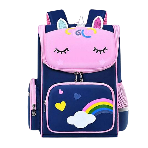 Mochila Escolar Infantil com Desenho Unicórnio Azul