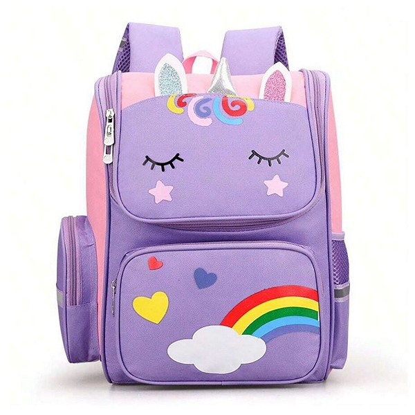 Mochila Escolar Infantil com Desenho Unicórnio Roxo