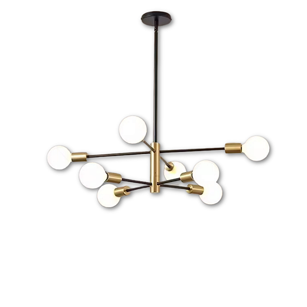 Lustre de 8 Lâmpadas Preto com Dourado