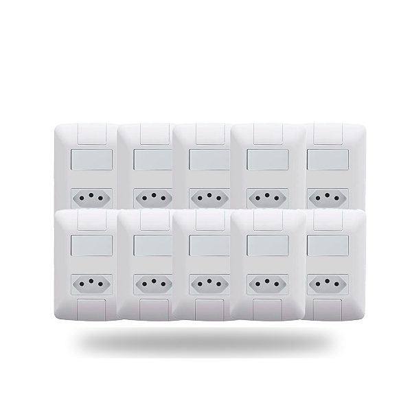 Kit 10 Interruptor com Tomada 10A 250V Branco Tramontina