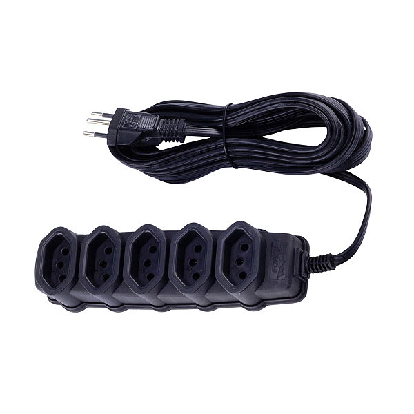 Extensão 5 Tomadas Slim 5m 10A Bivolt Preto Force Line