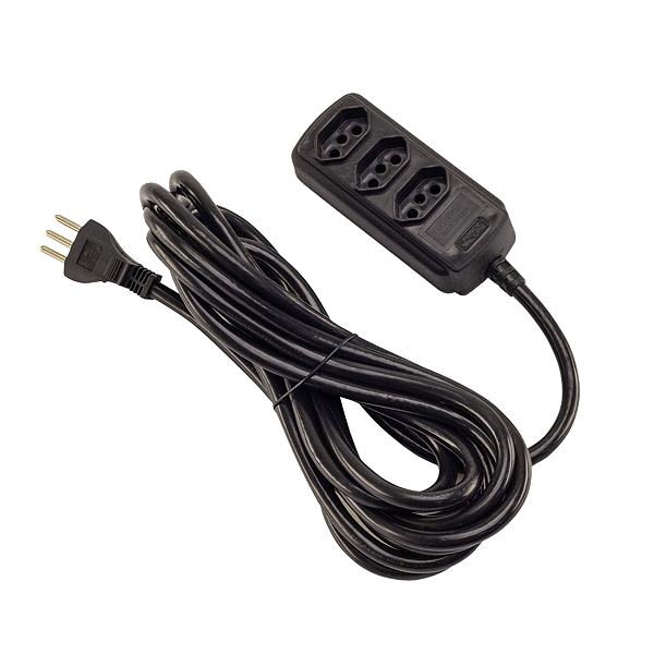 Extensão 3 Tomadas 5m 20A Bivolt Preto Force Line