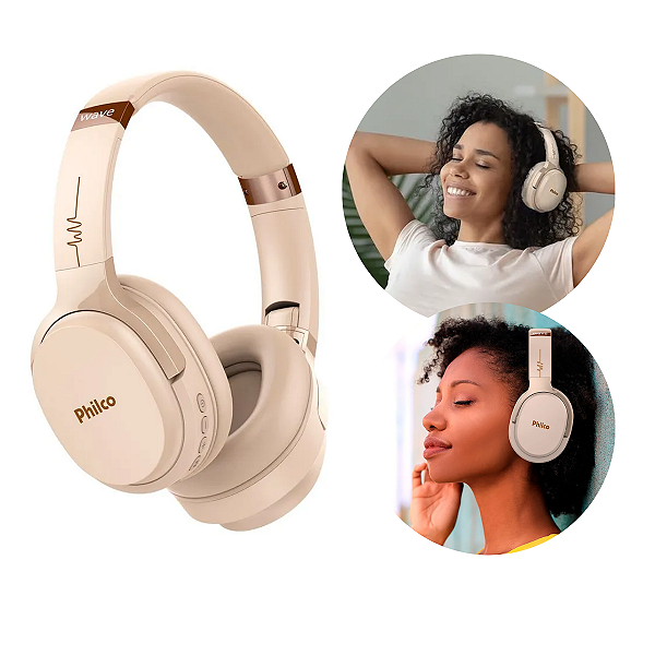 Fone de Ouvido Bluetooth Sem Fio Bege Philco PFO01BTG Wave