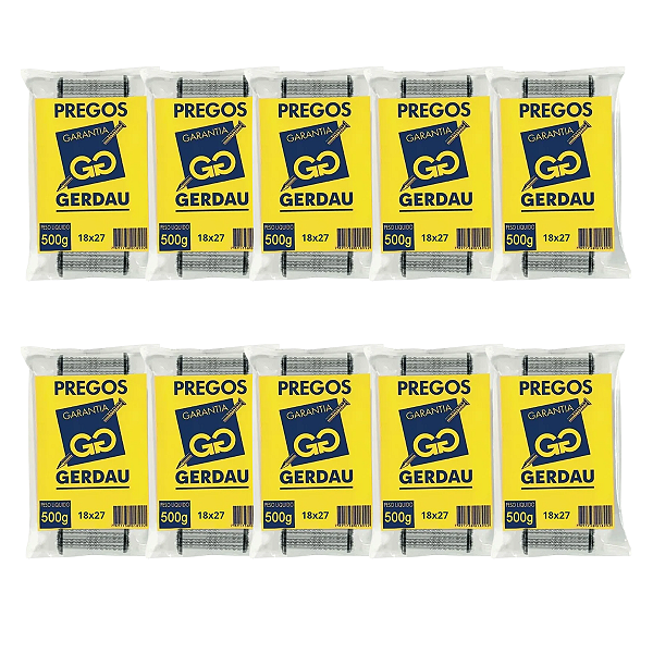 Kit com 10 Pacotes de Prego Telheiro GLV 18x27 Gerdau