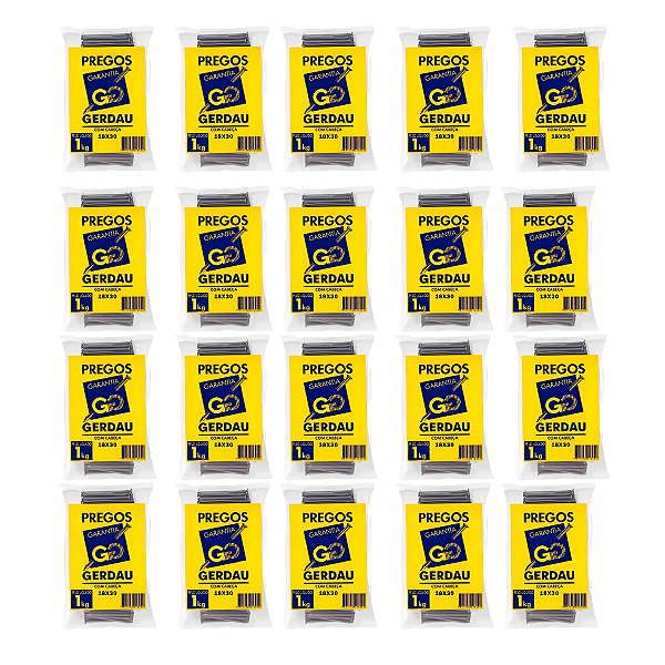 Kit com 20 Pacotes de Prego POL com Cabeça 18x30 Gerdau