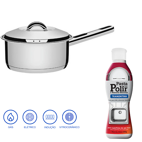 Kit Panela Solar 20cm Inox + Pasta para Polir Tramontina