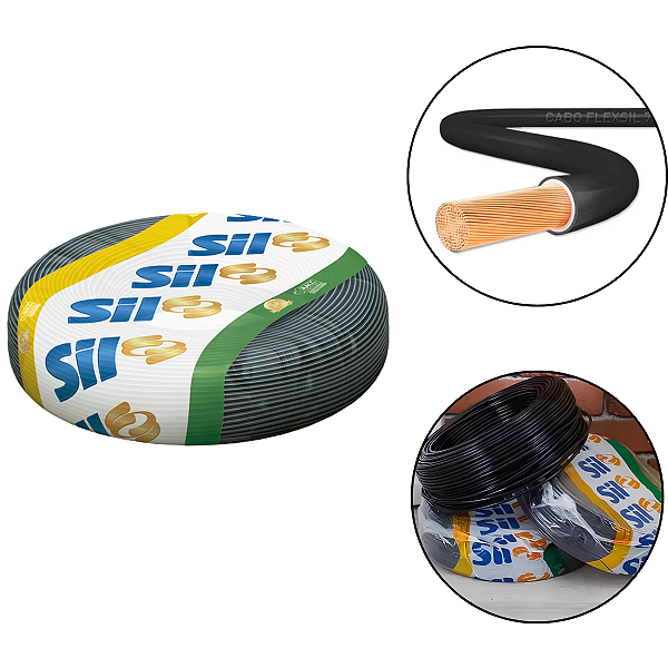 Fio Cabo Cobre Flex Sil 750V 16mm Rolo de 100M Preto