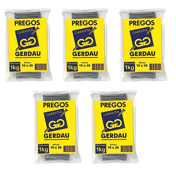 Kit com 5 Pacotes de Prego POL com Cabeça 19x39 Gerdau